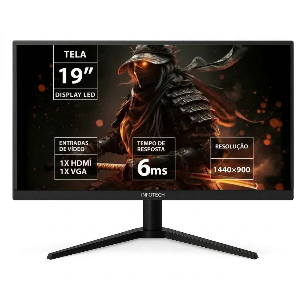 Monitor Gamer InfoTech 19" Polegadas LED HD HDMI VGA 60Hz 6Ms