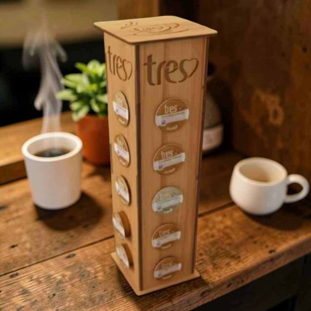 Suporte Organizador Torre Para 20 Cápsulas Três Corações em MDF Cantinho Do Café Escritório Pousada