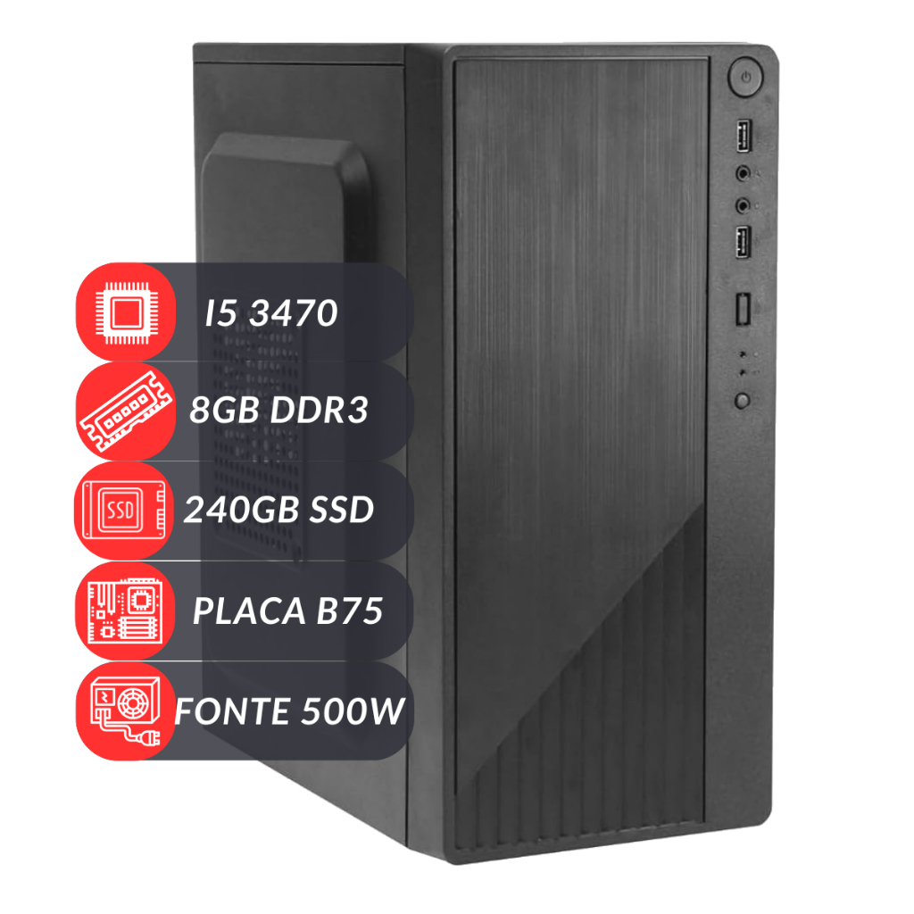 Computador Ninja CPU Intel I5 3470 Placa B75 8GB DDR3 SSD 240GB Fonte 500W