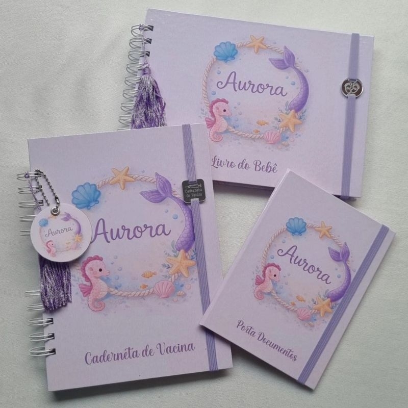 CADERNETA DE VACINA FUNDO DO MAR MENINA / LIVRO DO BEBÊ/ PORTA DOCUMENTOS / PERSONALIZADA  COM NOME