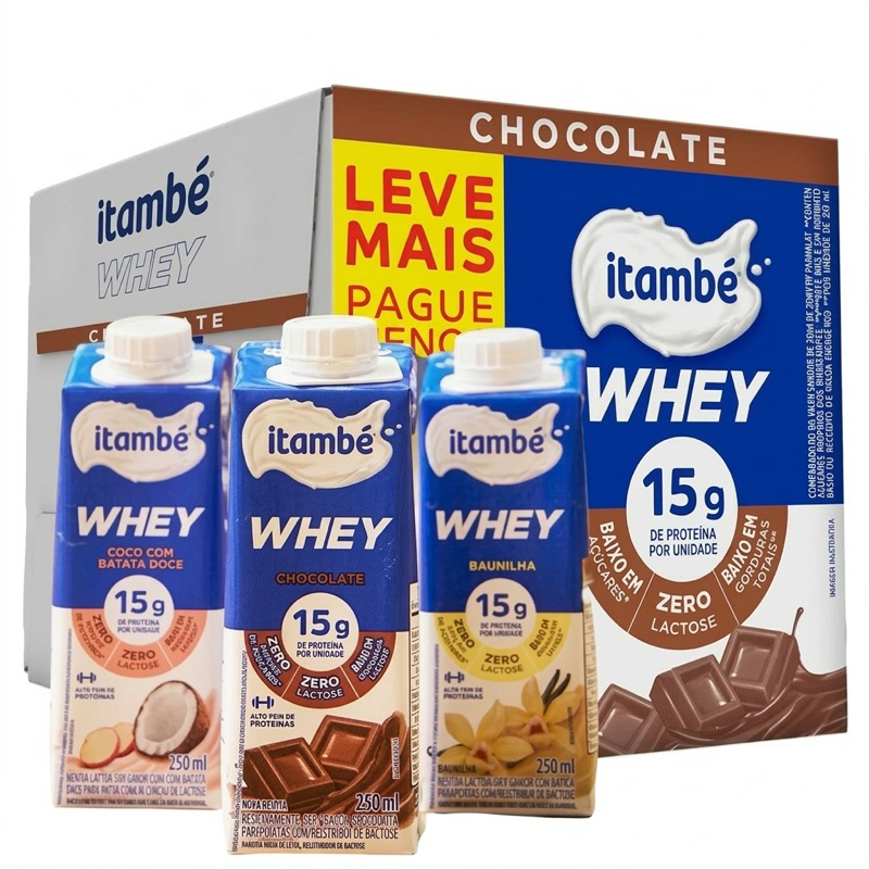 Caixa 12x ou 18x Bebida Proteica Itambé Whey 15g Proteína Zero Lactose 250ml em Oferta na Shopee