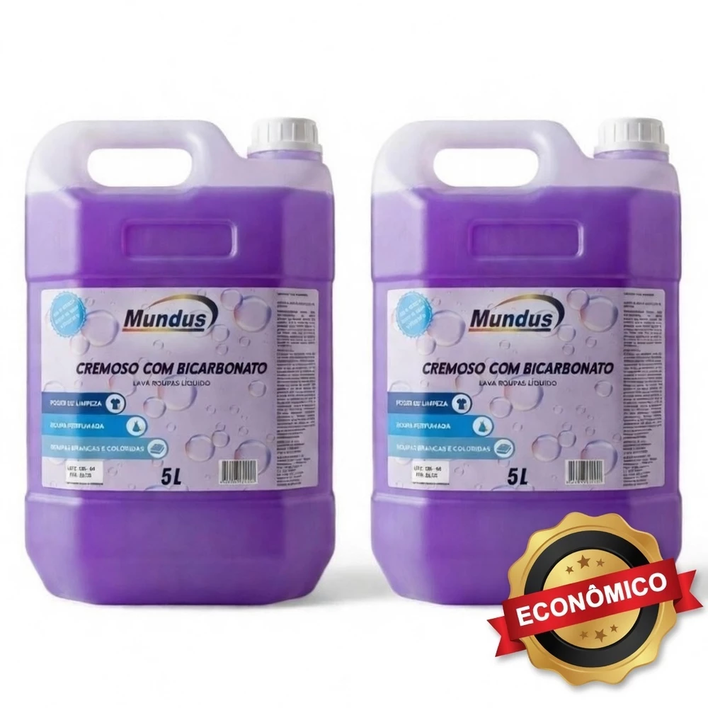 Kit 2 Lava Roupas Líquido Sabão com Bicarbonato Cremoso 5L