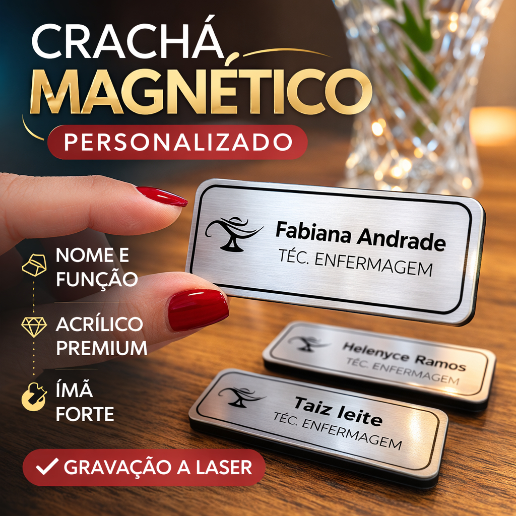 Crachá Botton Magnético Personalizado Enfermagem | Identificação Profissional para Enfermeira e Técnico