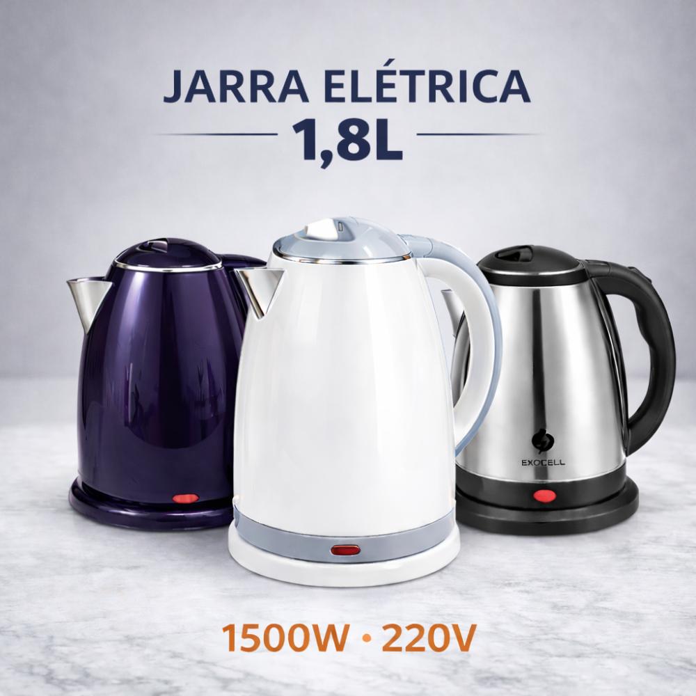 Chaleira Elétrica 1,8L 1500W 220V Ferve Água Rápido Inox Branca Roxa Base 360° Desligamento Automático