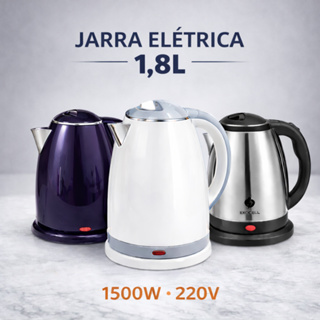 Chaleira Elétrica 1,8L 1500W 220V Ferve Água Rápido Inox Branca Roxa Base 360° Desligamento Automático em Oferta na Shopee