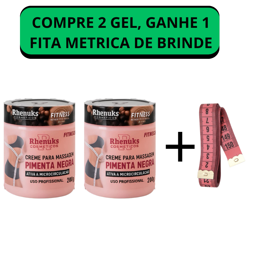 KIT 2 Gel Redutor de Medidas Pimenta Negra + Fita Métrica 150cm