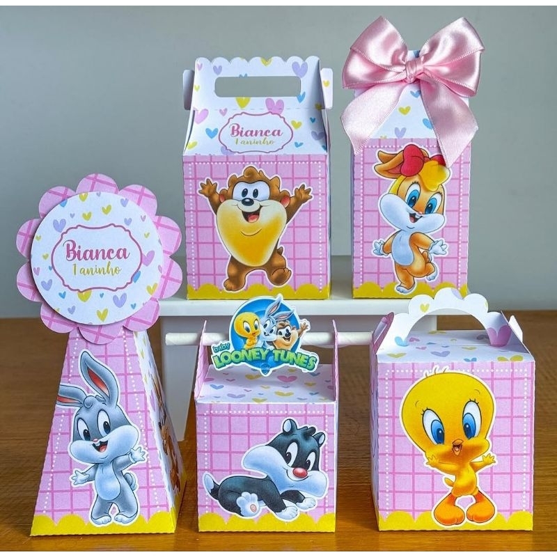 Kit Caixinhas Personalizadas Looney Tunes Baby/SEMI MONTADAS/Lembrancinhas Para Aniversário Looney Tunes Menina