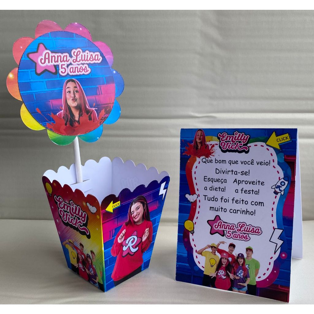 Kit Centro de mesa Emilly Vick Chiclete Personalizado com Nome | Cachepot Festa Infantil Chá Aniversário Decoração 
