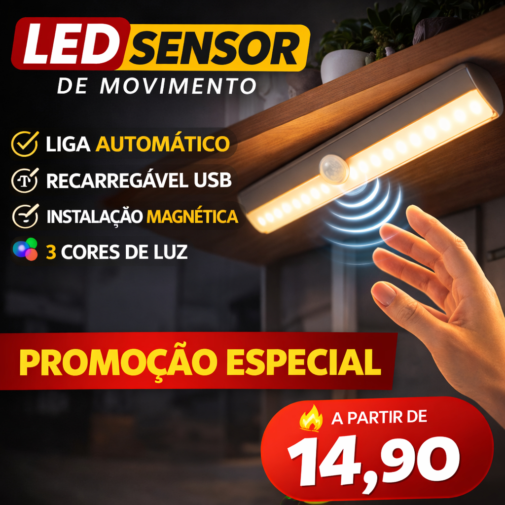 Luz LED Sensor de Movimento Recarregável USB Tipo C Luz Noturna Armário Guarda Roupa Escada Cozinha Sem Fio Sem Fio Led.