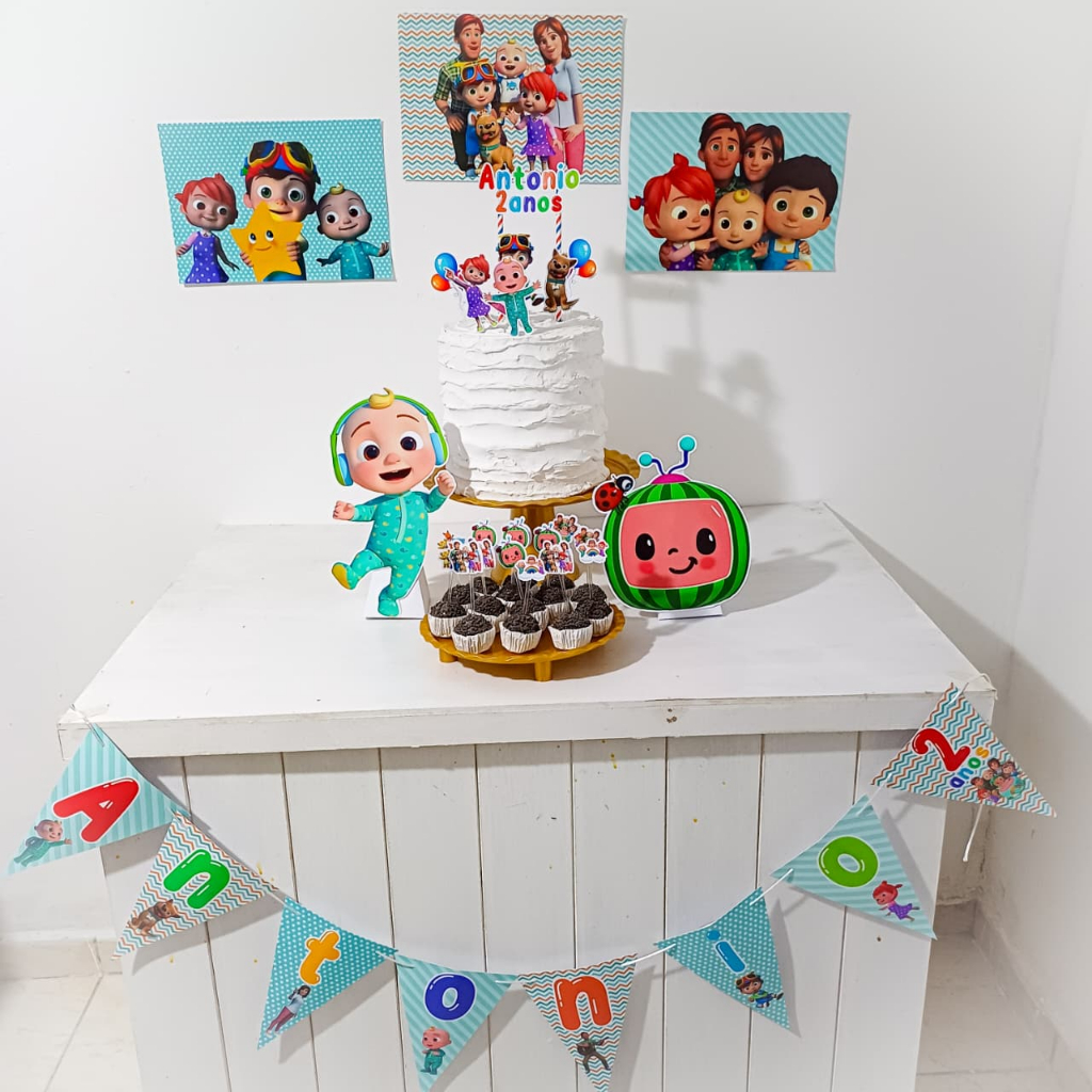 Kit Festa Cocomelon Personalizado Só Um Bolinho Festa em Casa Aniversário Infantil adulto Mesversário lembrancinhas