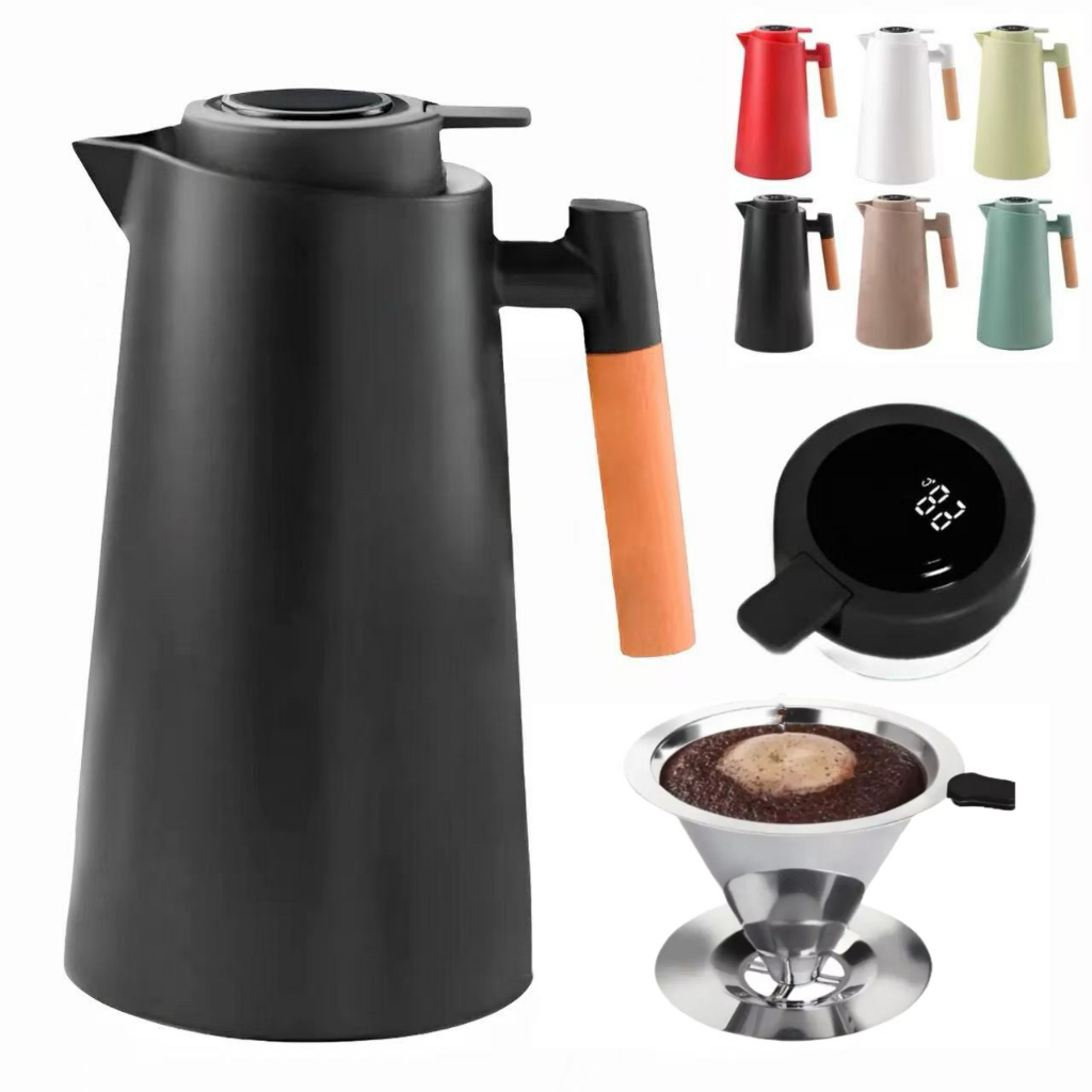 LED Garrafa Térmica de água / Café 1 Litro Com Termômetro /Filtro Coador De Café Inox 103