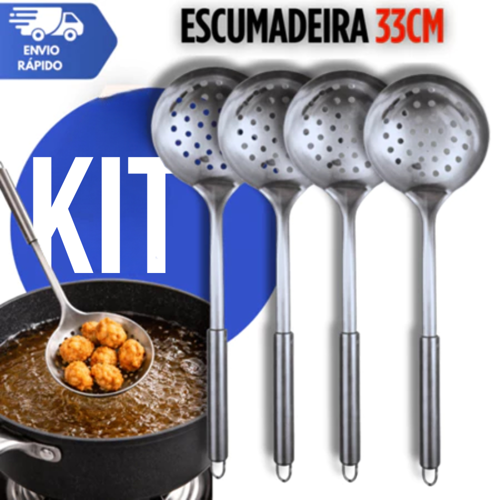 Escumadeira de Aço Inox com Furo para Arroz e Fritura Premium Utilidades