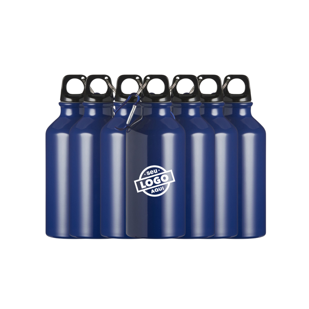 KIT COM 25 Garrafas Mosquetão Squeeze Alumínio 420ml Personalizada em Laser– Tampa Mosquetão | Produto Não Térmico
