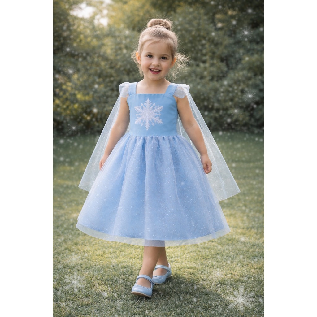 Vestido Frozen com Capa (1 a 7 anos) Tule Glitter Anna Olaf Elsa Menina Fantasia Festa Aniversário