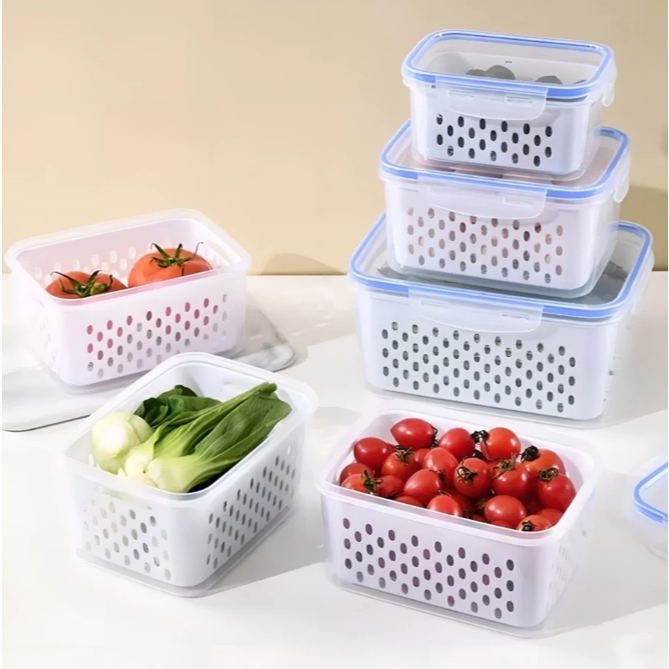 Kit 3 Organizadores Potes Hermetico Geladeira 850ML/1750ML/3300ML Alimentos Vegetais