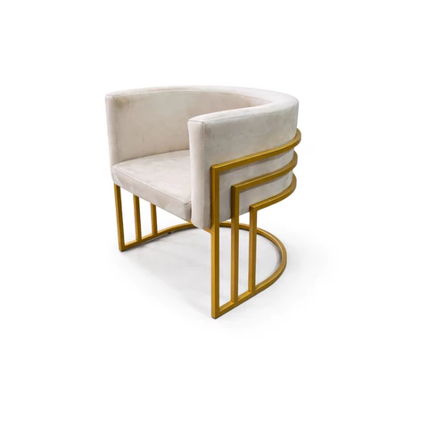 Cadeira Poltrona Decorativa Sala Manicure Consultório Salão de Beleza Base De Aço Triplo Dourada Luxo Suede Bege