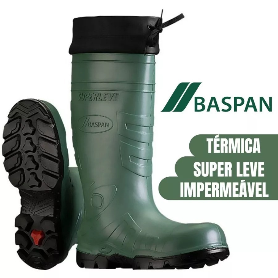 Bota De Borracha Baspan Superleve Verde Térmica Náutica com Polaina