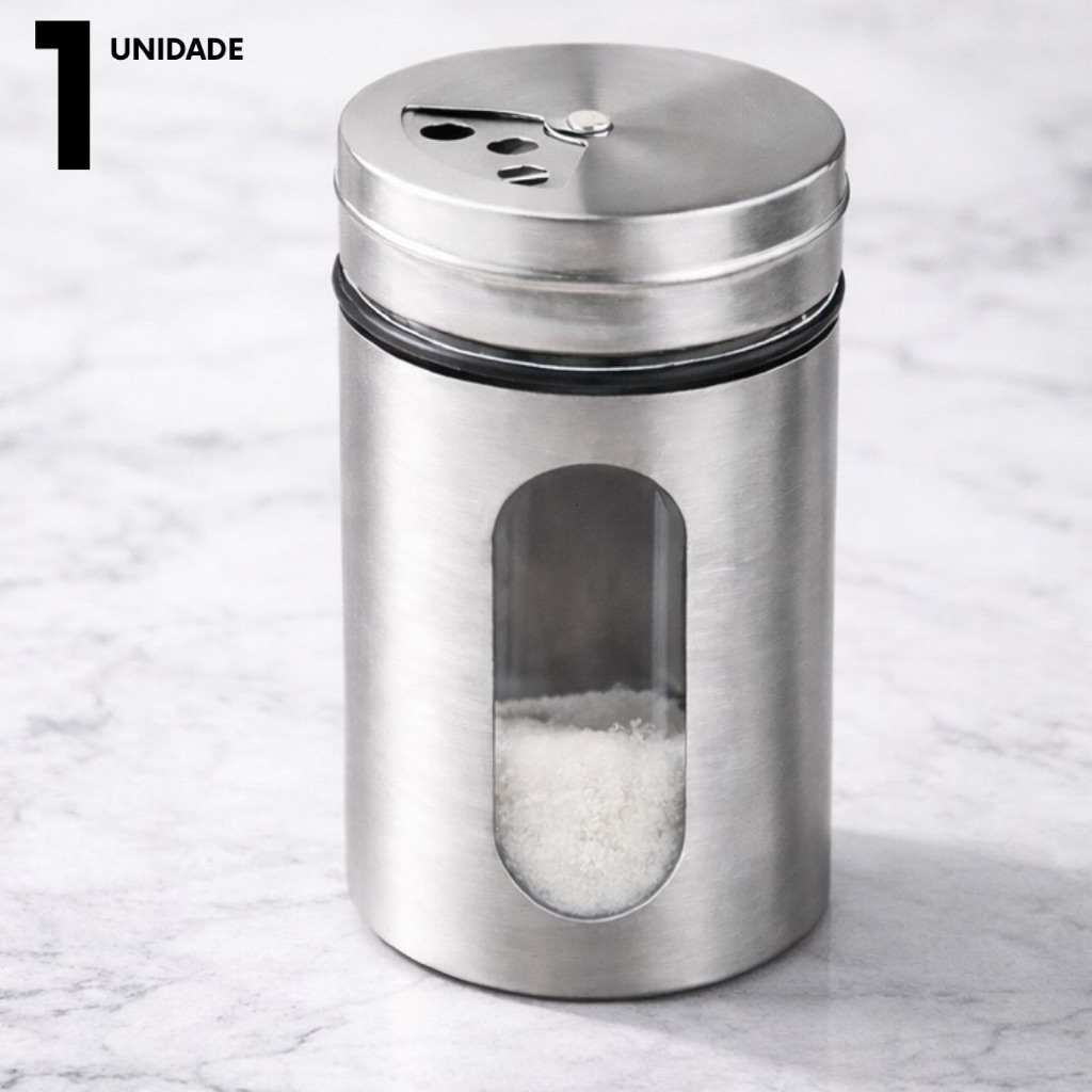 Saleiro de Vidro com Capa Protetora de Inox | Porta Sal Temperos Cozinha | Porta Condimentos