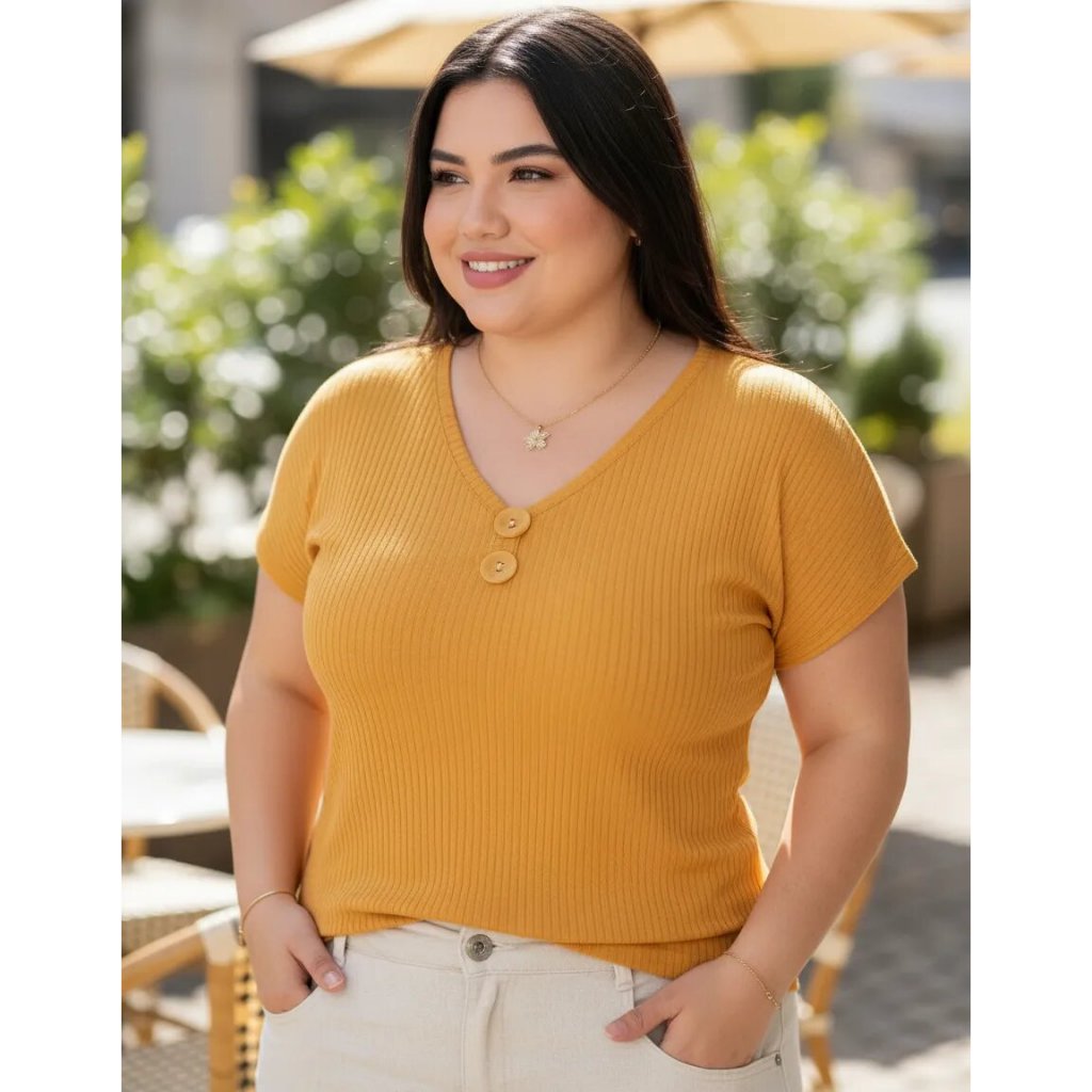 BLUSA SENHORA CANELADA C/ BOTÃO FORRADA PLUS