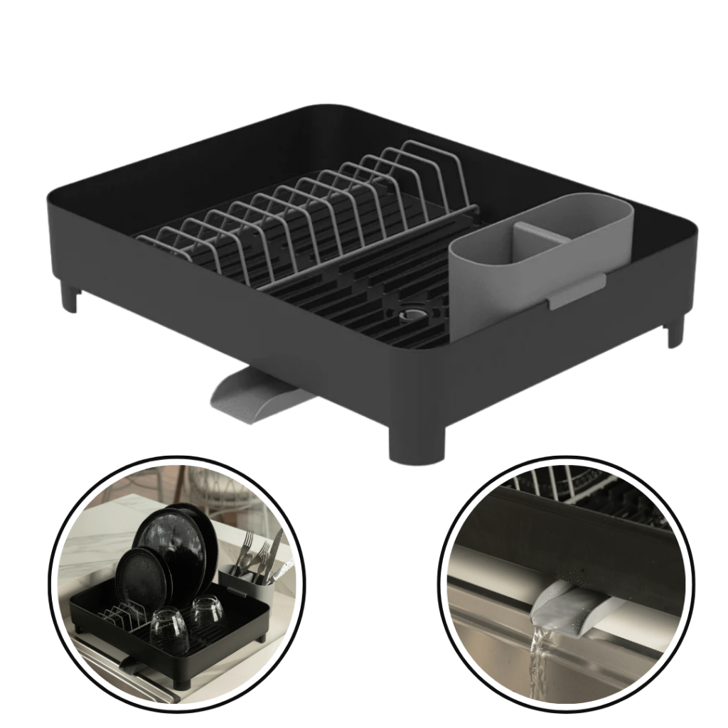 Escorredor de Louça Preto com Saída de Água Direta para Pia – Organizador de Pratos OU Linha Liv em Oferta na Shopee