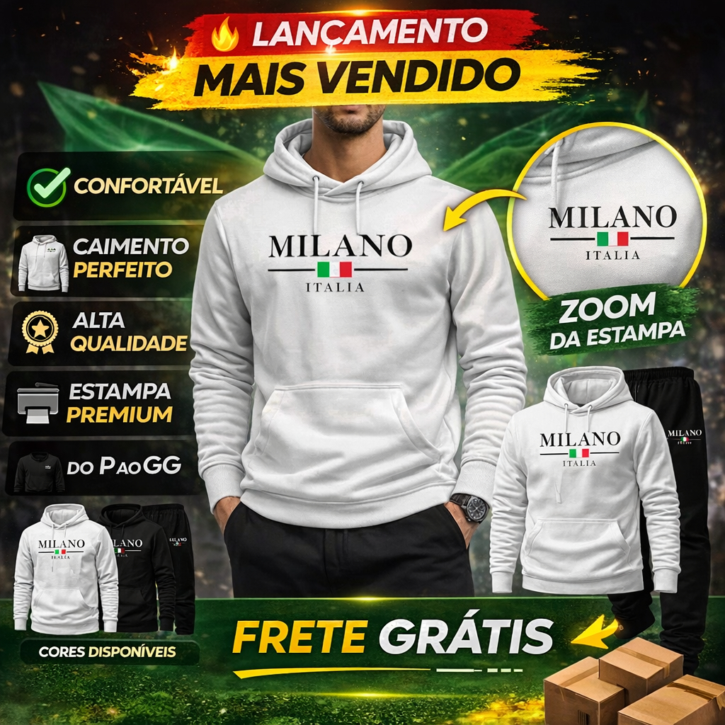 Conjunto Moletom Canguru Com Capuz + Calça Milano Masulino e Feminino Adulto Diversas Cores