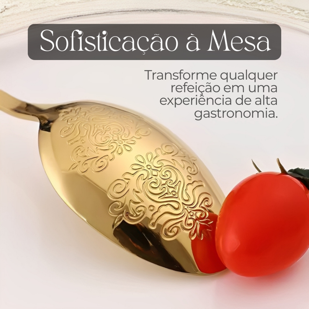 Detalhes do Conjunto de Talheres Dourado 24 Peças Luxo Aço Inox Premium Desenhado  Mesa Posta para Jantar, Festas e Casamentos