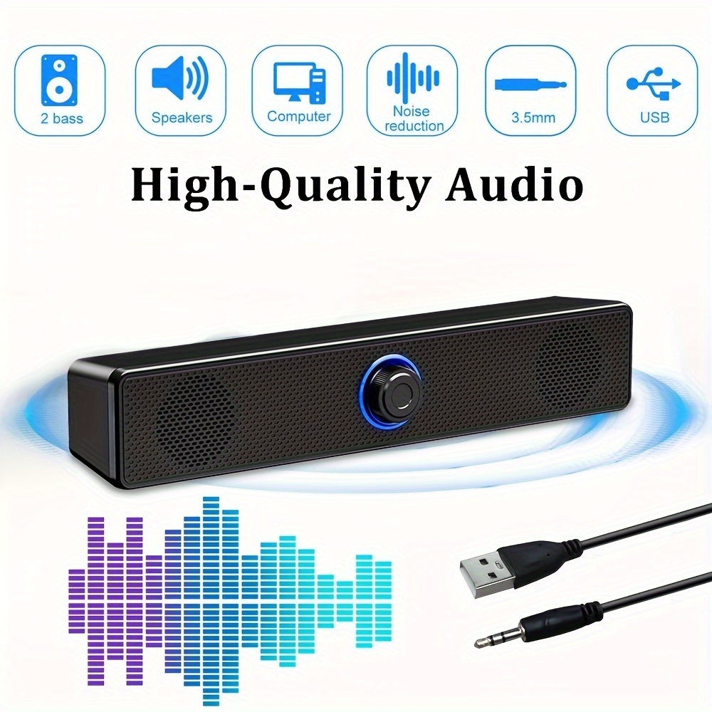 Caixa de Som Potente Com 2 Alto Falantes 30W Soundbar PC Notebook TV