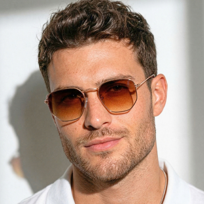 Óculos de Sol Hexagonal Marrom Armação em Metal Estilo Clássico Retrô Vintage Aviador uv400 Unissex