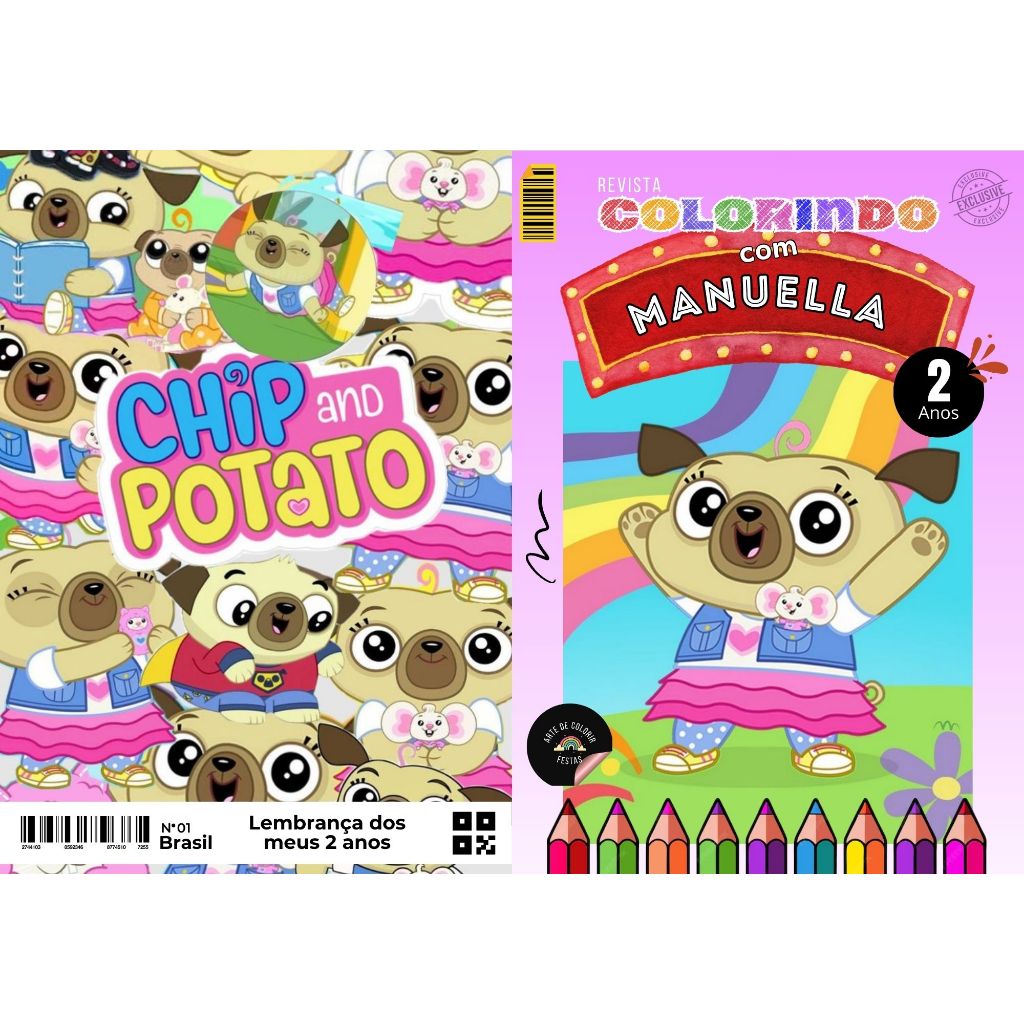 20 Livrinho de Colorir Chip and Potato Personalizado com Nome e Idade Festa Infantil Aniversário