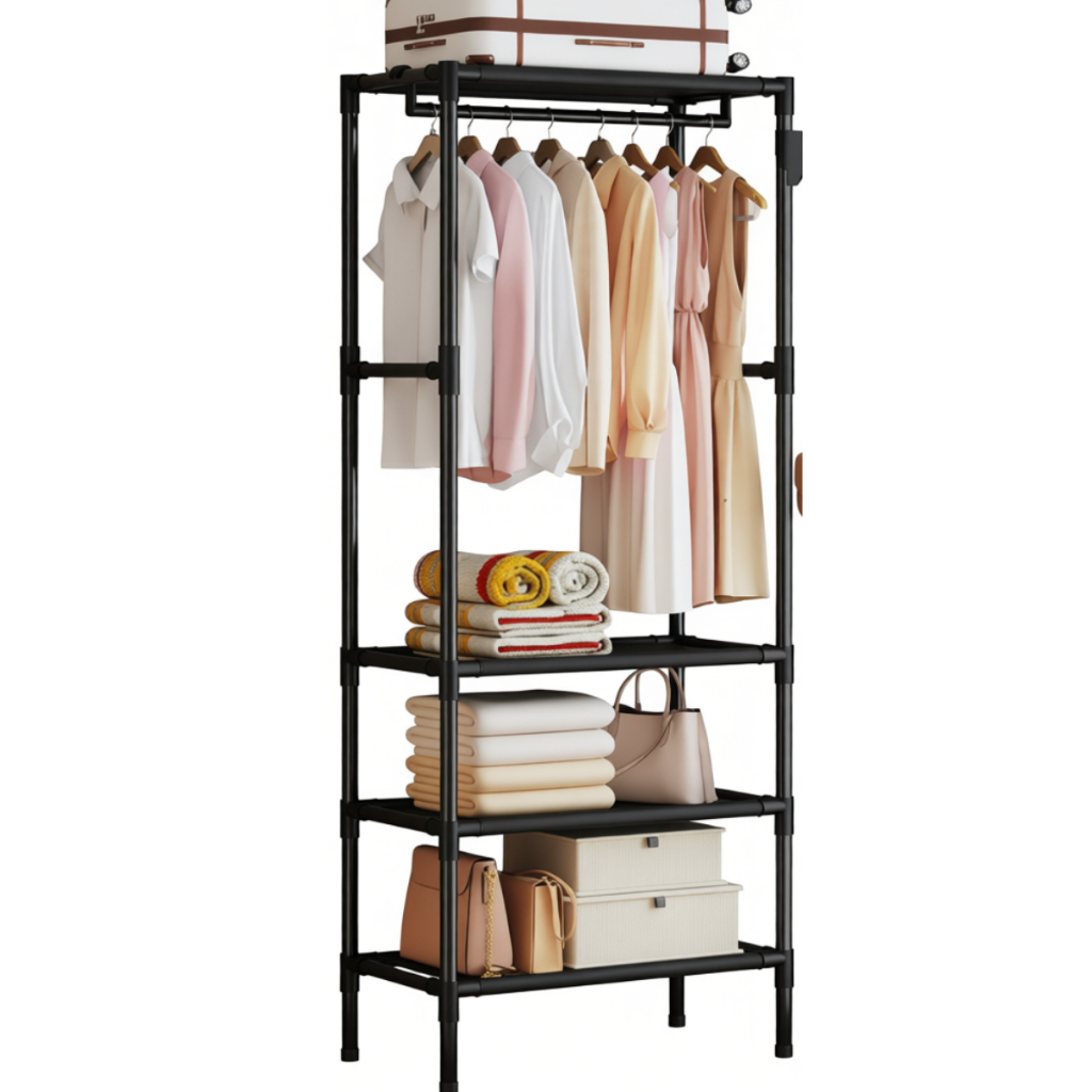 Cabideiro Arara de Roupas Organizadora Com Prateleiras 180cm De Metal