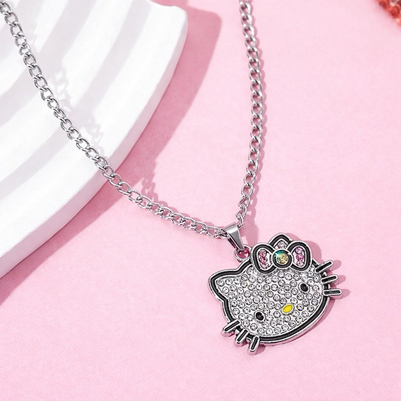 Colar hello kitty olá gatinha oficial strass prateado aço inox adulto infantil corrente gargantinha