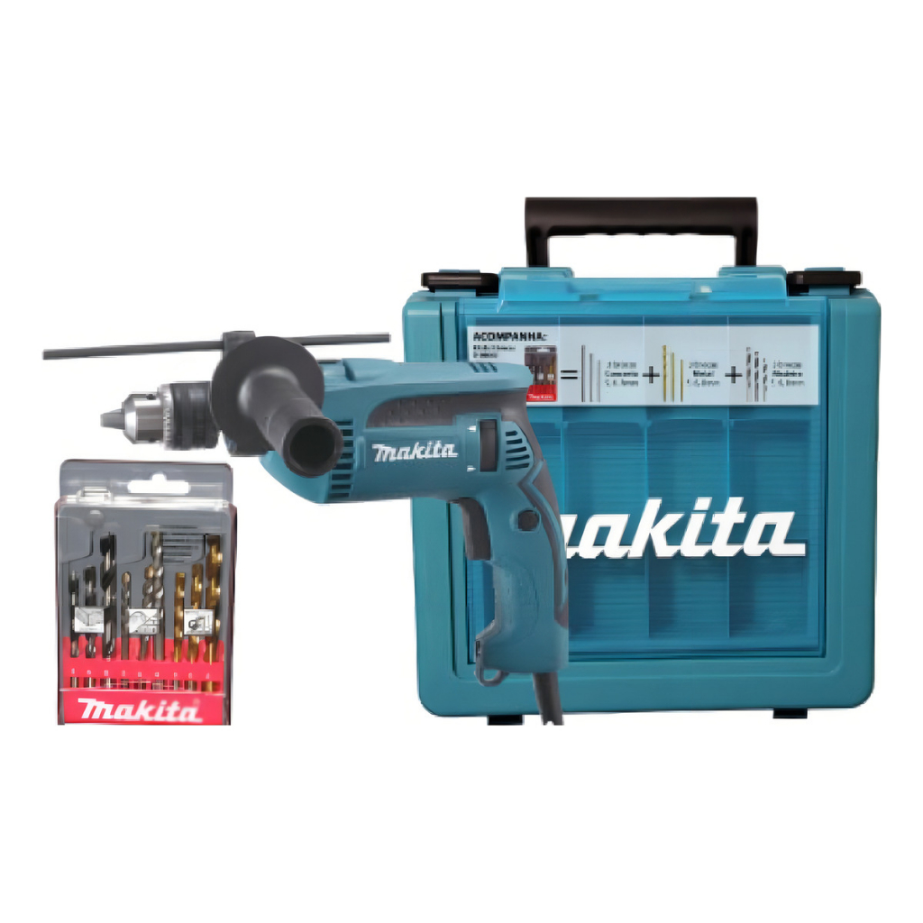 Furadeira de Impacto Makita HP1640KX1 760W 16mm + Jogo Brocas 127V ou 220V 13MM (1/2POL) em Oferta na Shopee