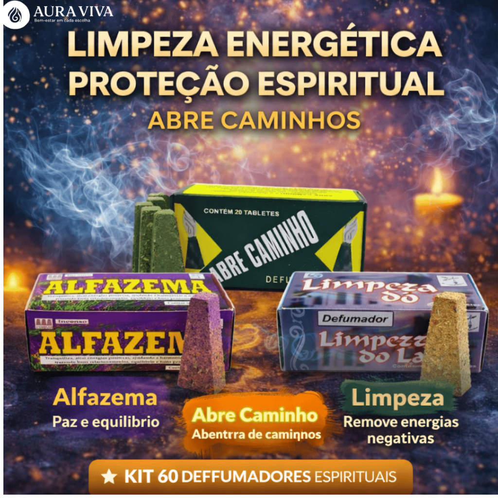 Kit 60 Defumadores Espirituais Sortidos Abre Caminho Limpeza Energética Proteção e Purificação