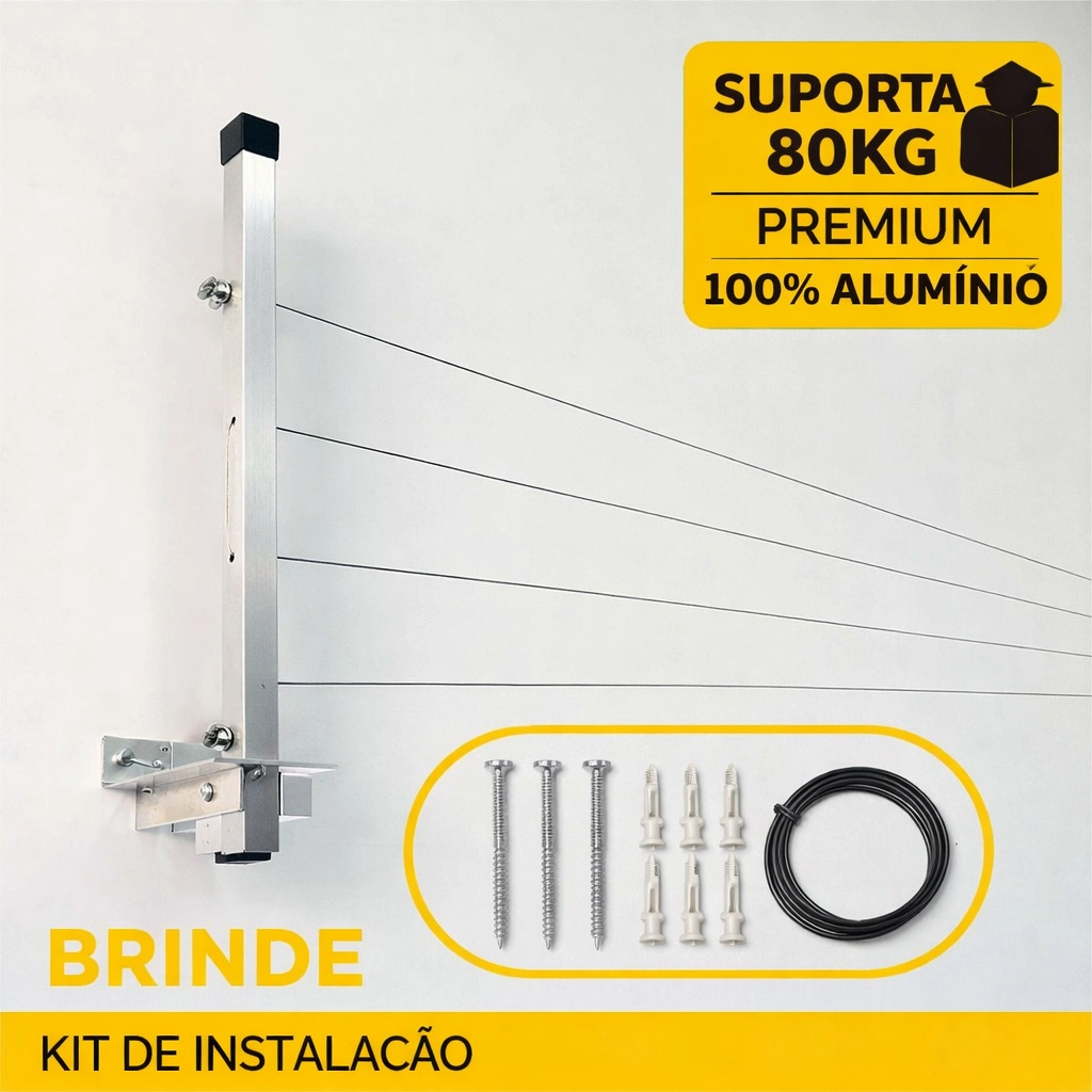 Varal Retrátil de Alumínio Reforçado 80kg – Parede Premium A+ Super Robusto em Oferta na Shopee