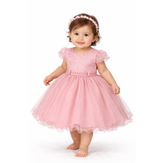 Vestido Infantil Rose Daminha Batismo c/ Renda Festa Bebe Casamento Luxo de Menina 1 a 3 Anos em Oferta na Shopee