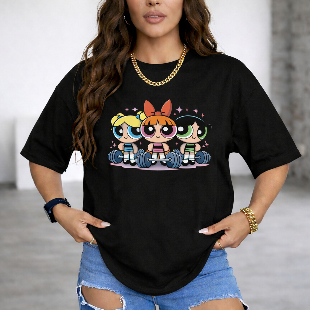 Camiseta Camisetão Meninas Superpoderosas Lindinha Docinho Florzinha Academia Feminina Treino Gym