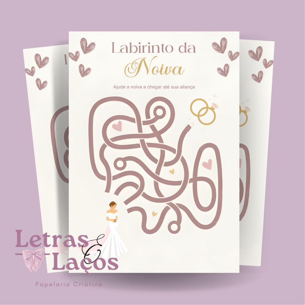 Jogo Labirinto da Noiva Personalizado Chá de Panela Lingerie Casamento - Kit 50 unidades