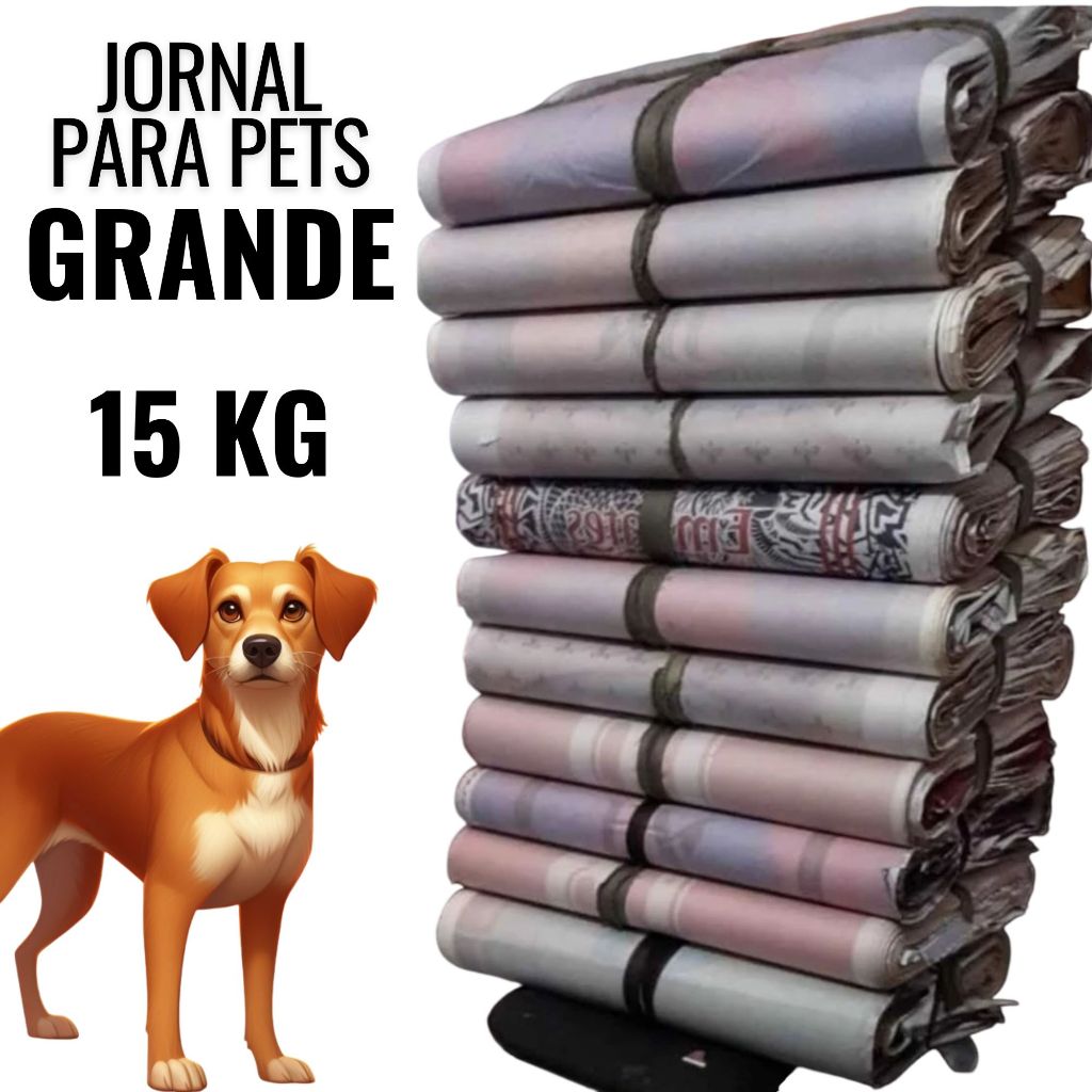 Papel Jornal para Pets 15 KG, Tapete Higiênico para Cães, Gatos, Jornal Grande 95x65 cm Descartável