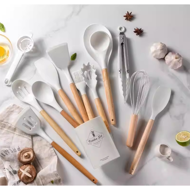 KIT de Utensílios Para Cozinha em Silicone e Bambu 12 Peças novo 2025