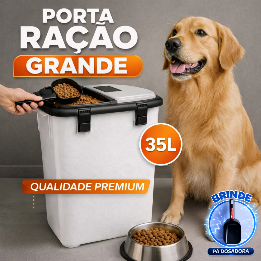 Porta Ração 15kg Para Cachorro E Gato Pet Ultra Resistente Vedação Completa + Pá Dosadora