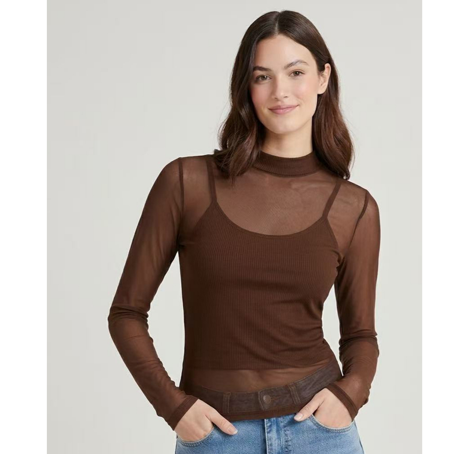 Blusa Tule Feminina Manga Longa Marrom Café Leve Respirável Academia Treino Várias Cores em Oferta na Shopee