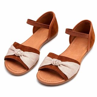 Rasteirinha Delicada Feminina Marrom com Laço Ajustável Confortável Leve Casual Moda Feminina Dia a Dia