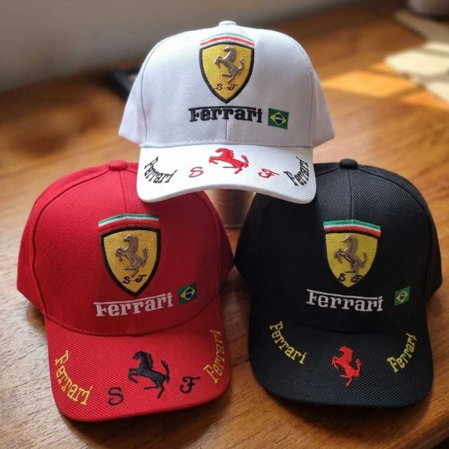 Boné Infantil Ferrari Vermelho, Branco, Preto Bordado Aba Curva Ajustável em Oferta na Shopee