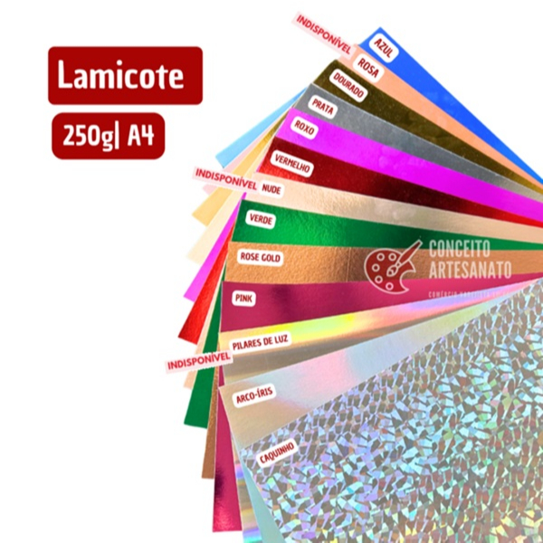 Papel Laminado Lamicote 250g - A4 - 10 folhas (VÁRIAS CORES) em Oferta na Shopee