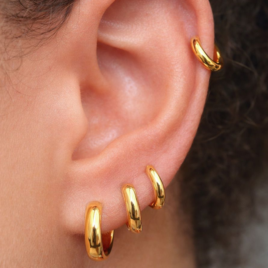 Trio Argolas Douradas Ouro 18k Premium 3 Pares Antialérgico Piercing Cartilagem em Oferta na Shopee