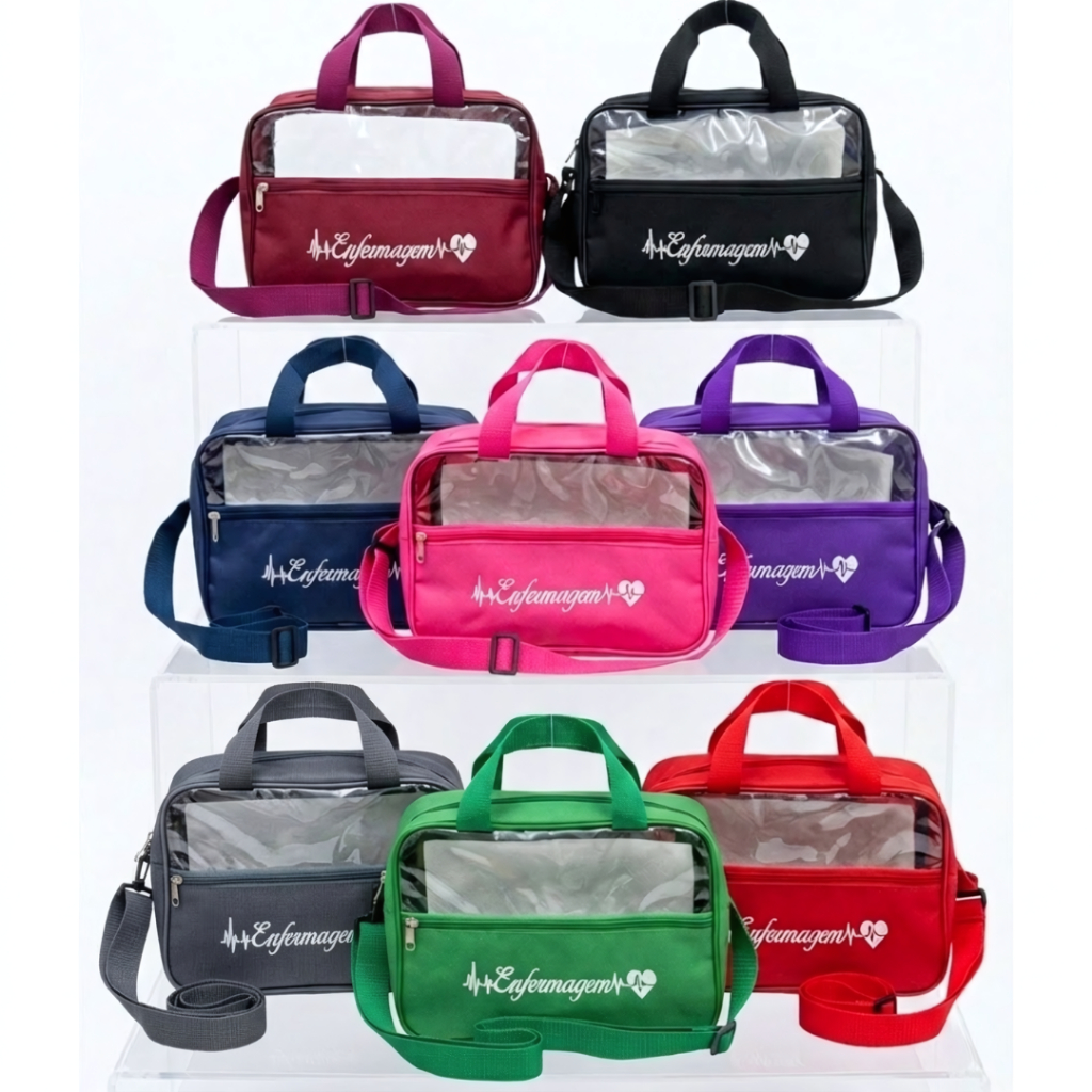 Bolsa Transparente e com Bordado de Enfermagem ideal para Estágio