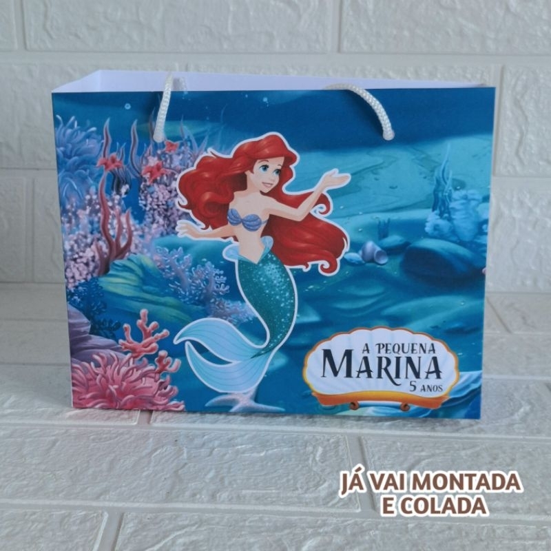 Sacolinha Personalizada Ariel  pequena Sereia ( já vai montada) Lembrancinha |Aniversário |Festa Infantil