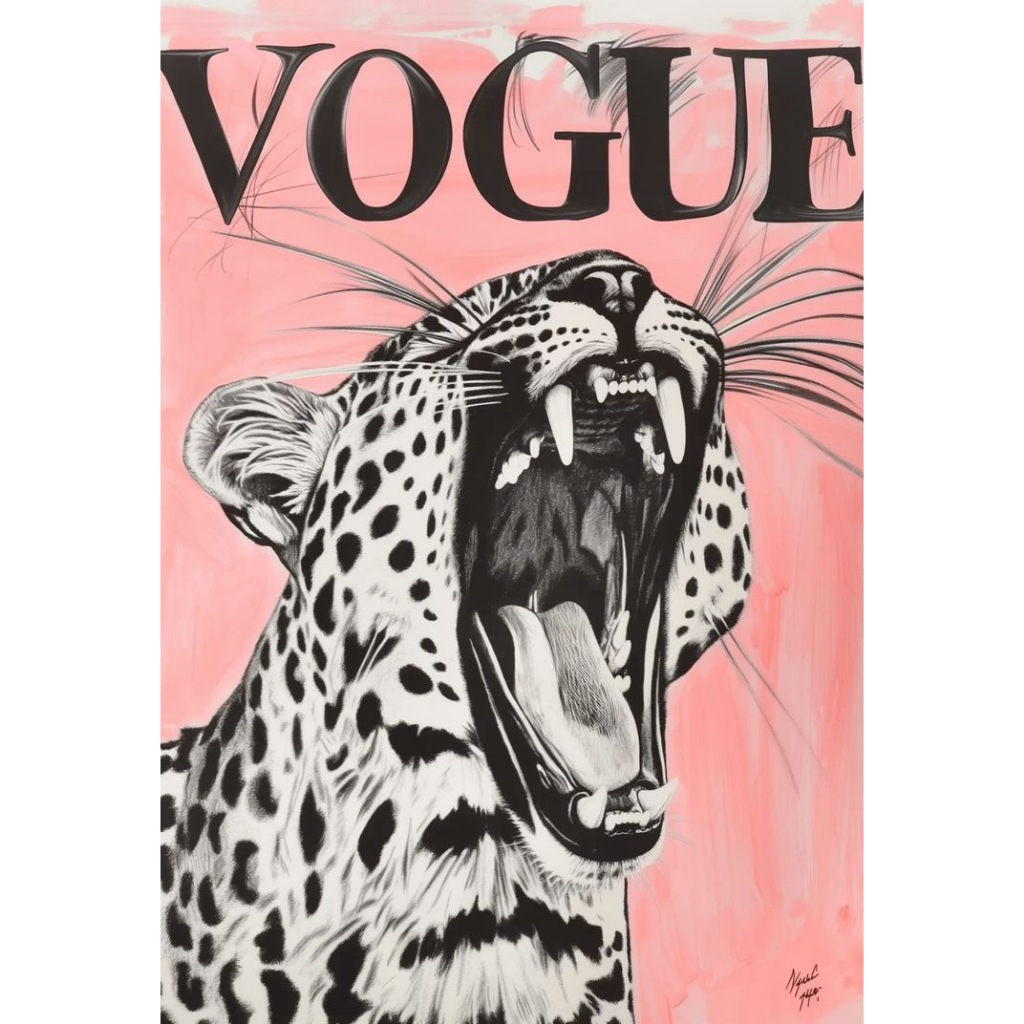 Quadros decorativos Revista Vogue Onça Leopardo Pink Fashion e Estilo (1 peça)