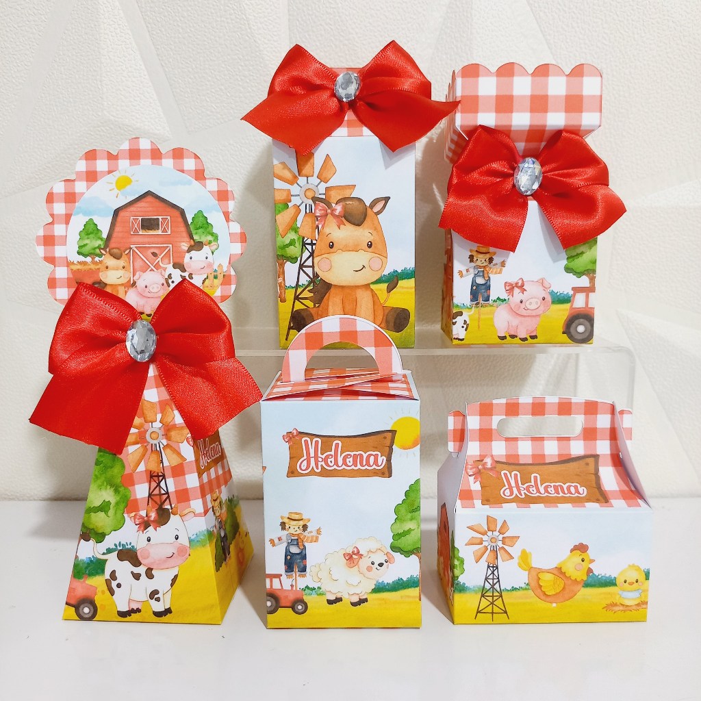 Kit Festa  Fazendinha Vermelha  Lembrancinhas Caixinhas Personalizadas para Festas PEGUE E MONTE