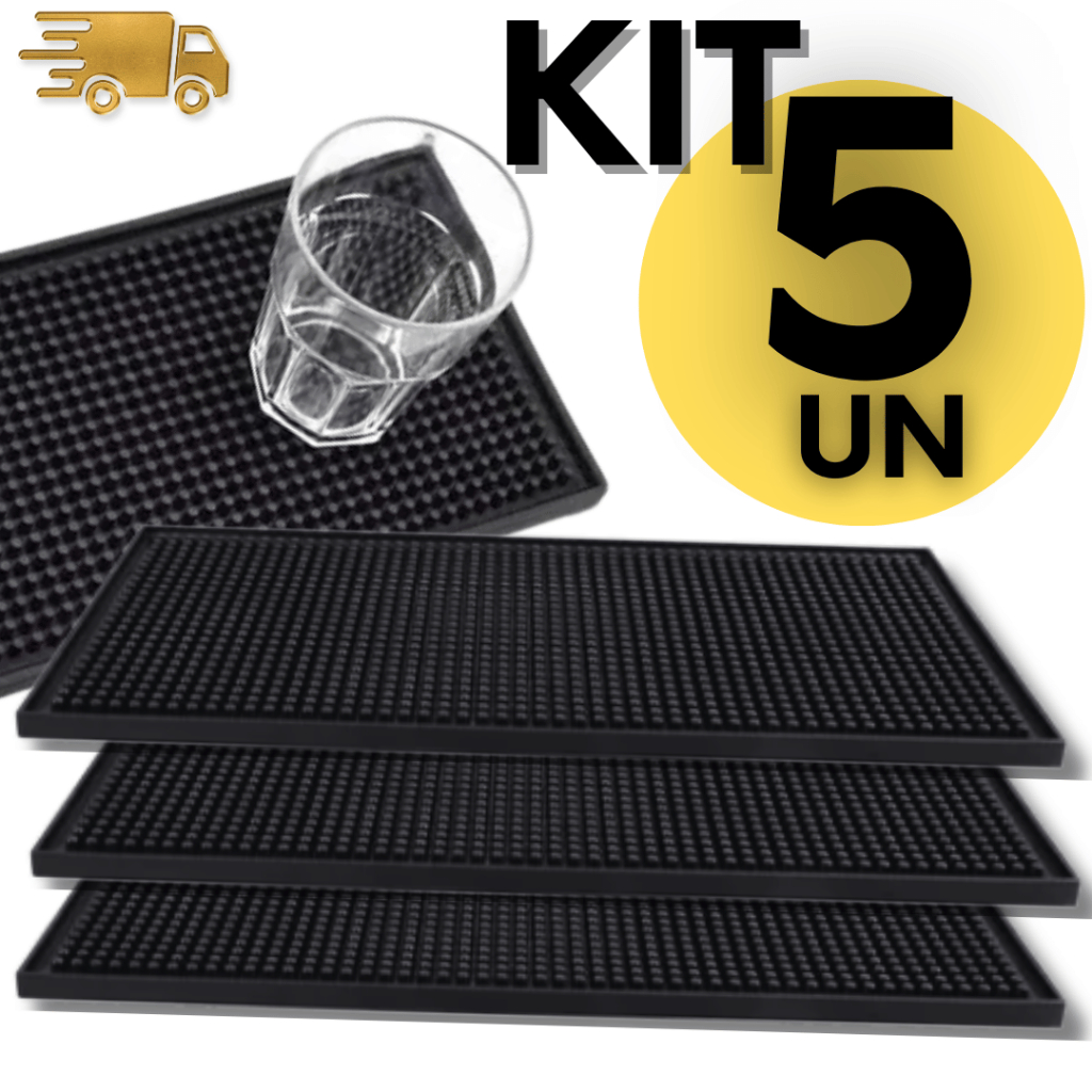 Jogo Tapete de Bar Escorredor de Louça 30 x 15 Tamanho Borracha Silicone Prato e Talheres